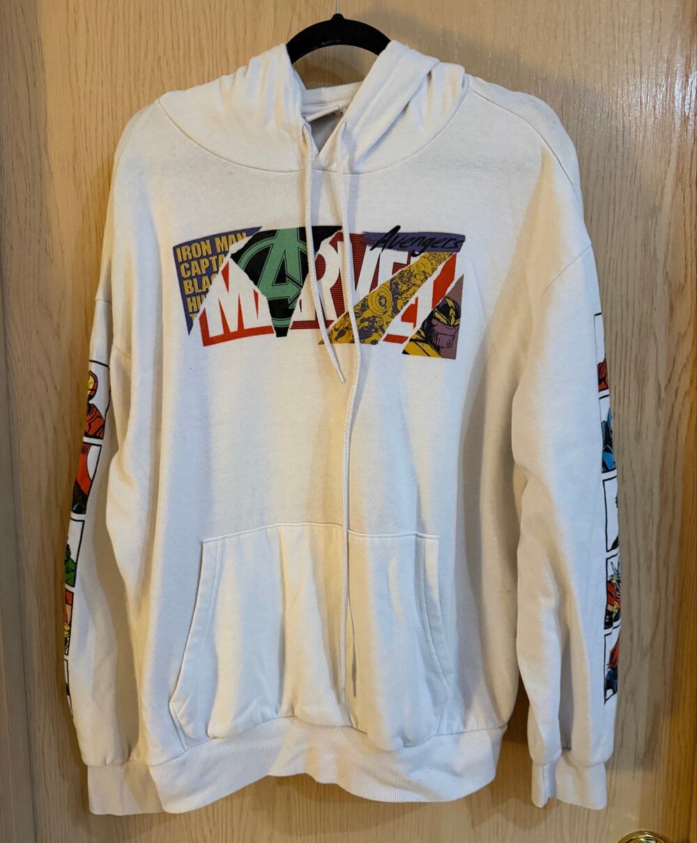 Marvel Avengers Comic Graphic Hoodie White Size XL